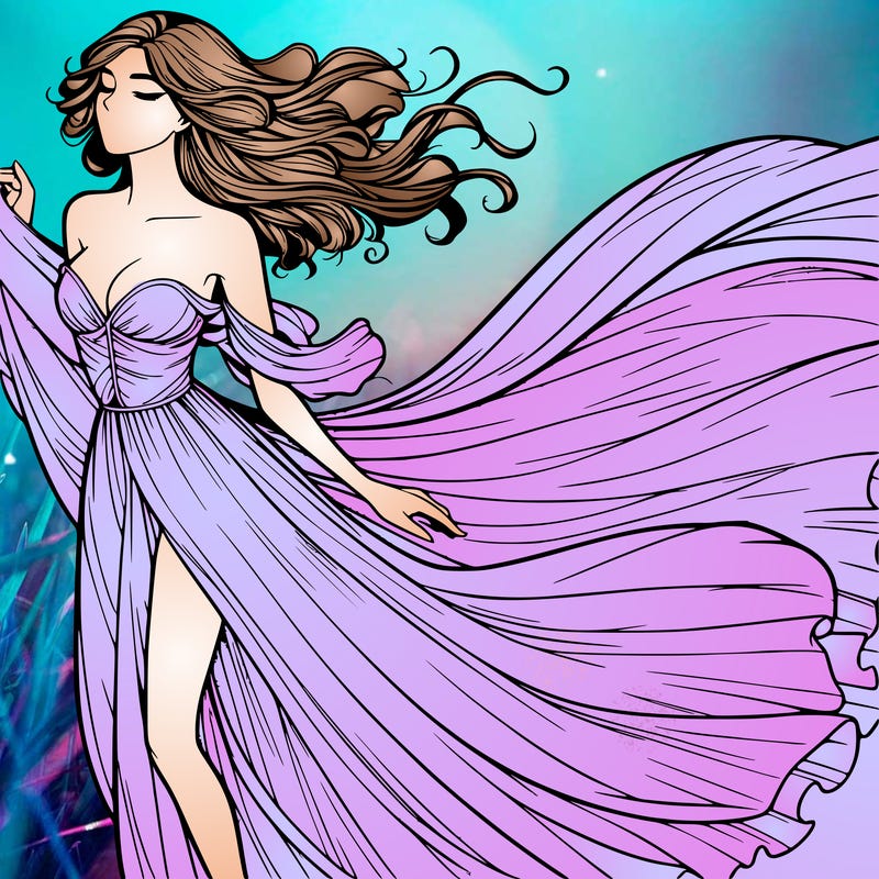 realistic woman in dress flowing the the wind