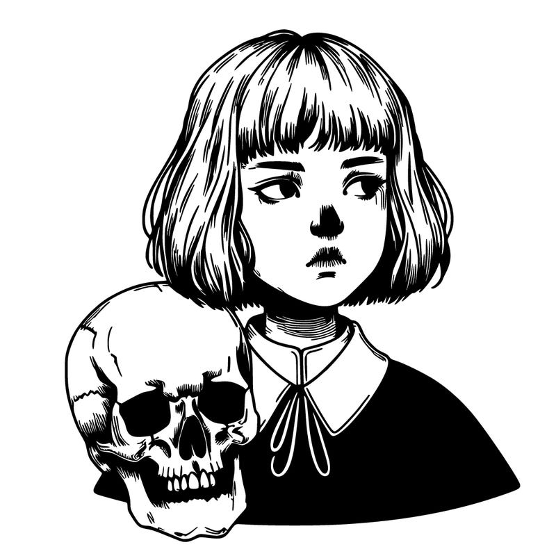 skull and girl realistic skull