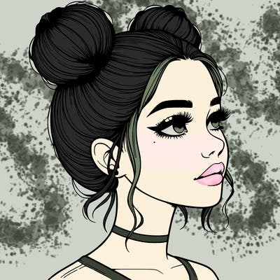 realistic girl with buns on the top of her head