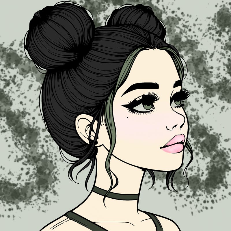 realistic girl with buns on the top of her head