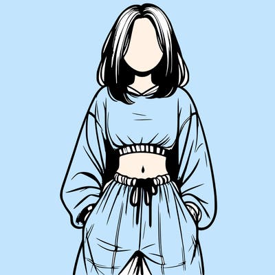 realistic girl faceless with baggy pants and a crop top