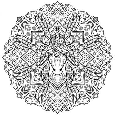 Discover peace and creativity with this stunning unicorn mandala, expertly designed for adult colorists. Its intricate patterns and majestic unicorn imagery offer a captivating artistic escape.