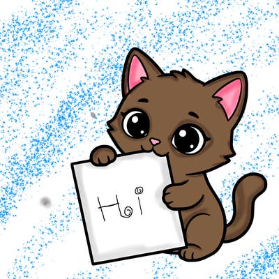 a small cat with a blank sheet of paper in its hand. the cat is sooooooo cute!