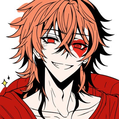 hot anime boy with long ish hair and a has a grin