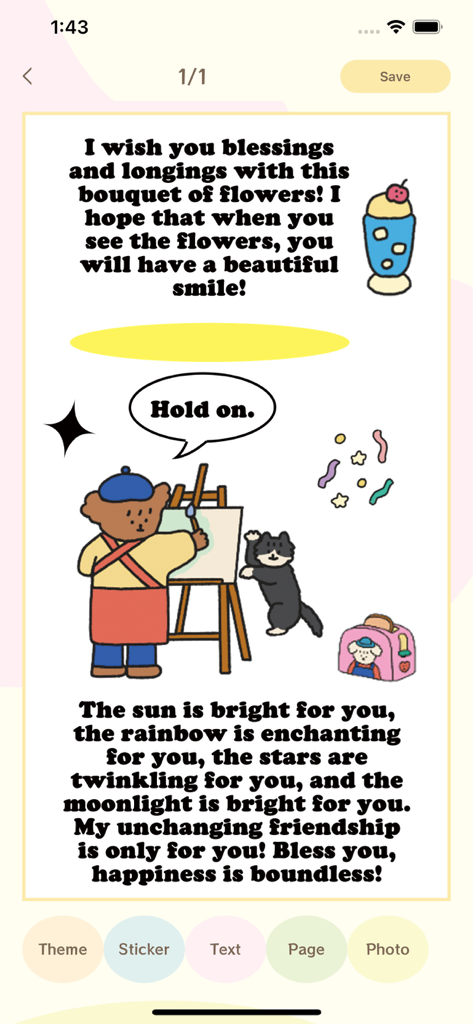 Cute notes - Daily Planner - A creative digital journal entry in the Cute notes app featuring hand-drawn style stickers, poetic text, and aesthetic editing icons.