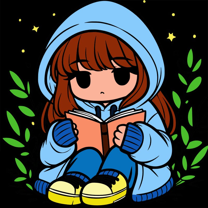 girl in oversized hoodie reading a book