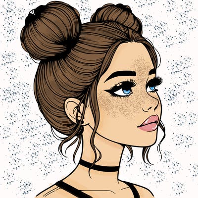 realistic girl with buns on the top of her head