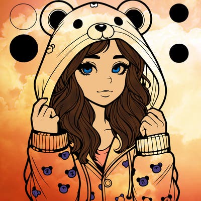 realistic girl in a animal pjs hoodie