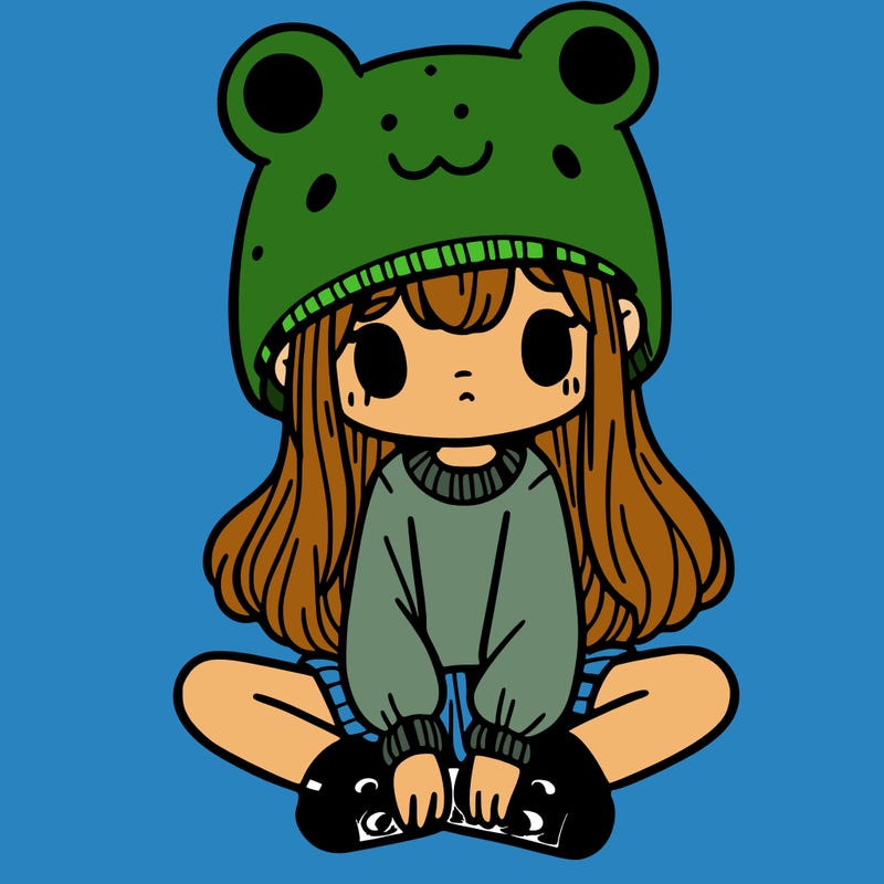 a girl wearing a frog hat and some frog socks