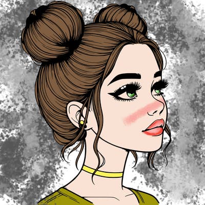 realistic girl with buns on the top of her head