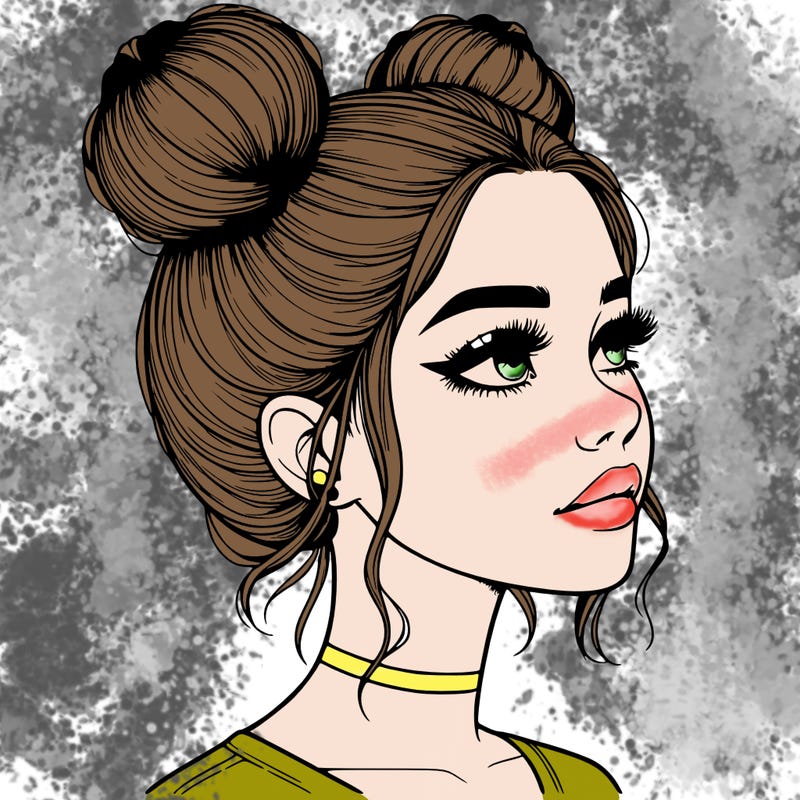realistic girl with buns on the top of her head