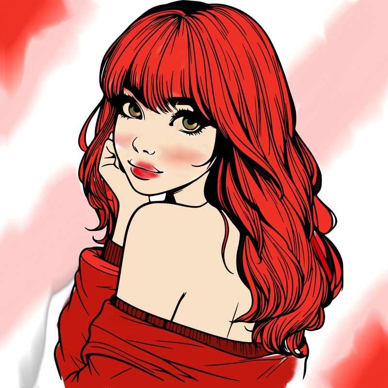 realistic girl with bangs looking over her shoulder