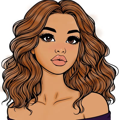 realistic girl with wavy hair and lips