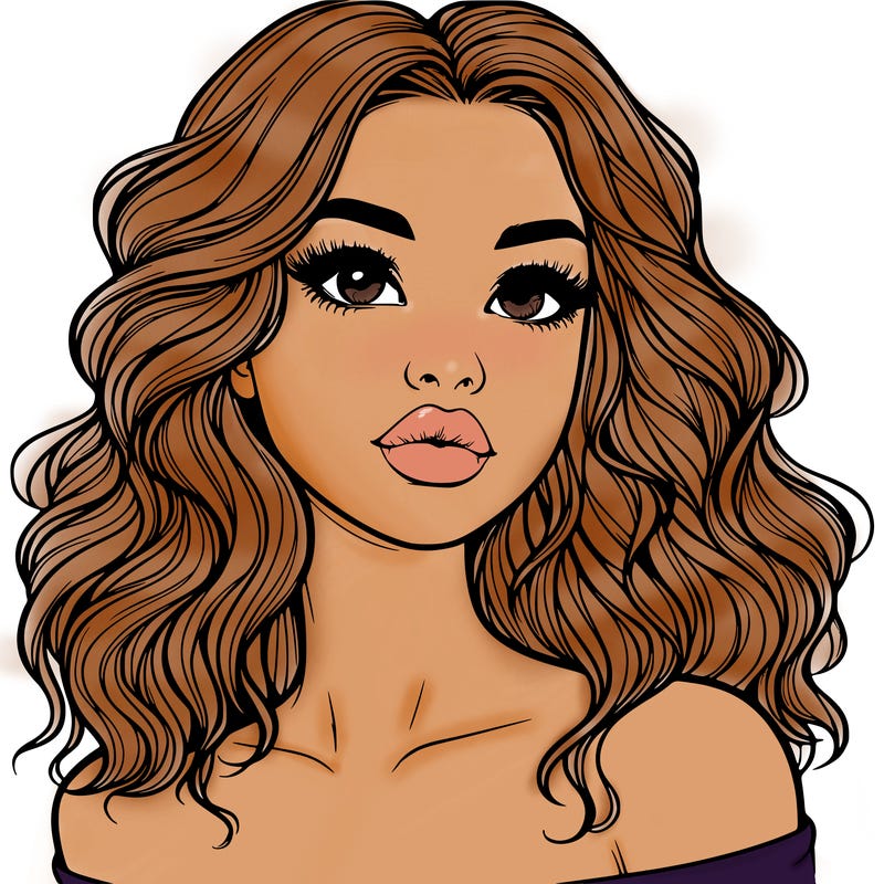 realistic girl with wavy hair and lips