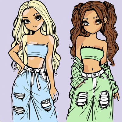 2 girls in crop tops and baggy jeans ripped