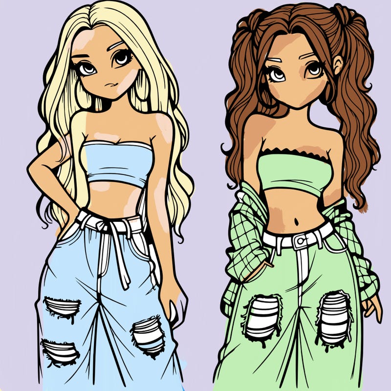 2 girls in crop tops and baggy jeans ripped