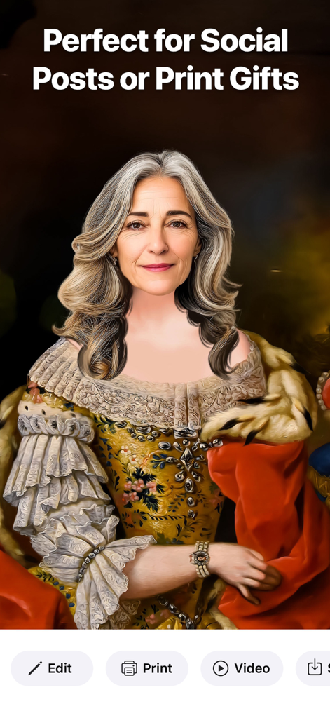 AI generated royal costume portrait of a woman in PawEditor app