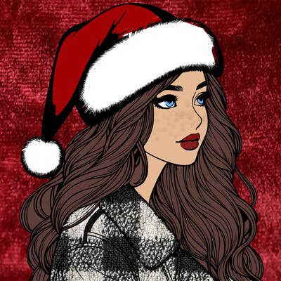 realistic girl in santa hat