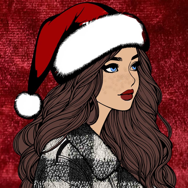 realistic girl in santa hat