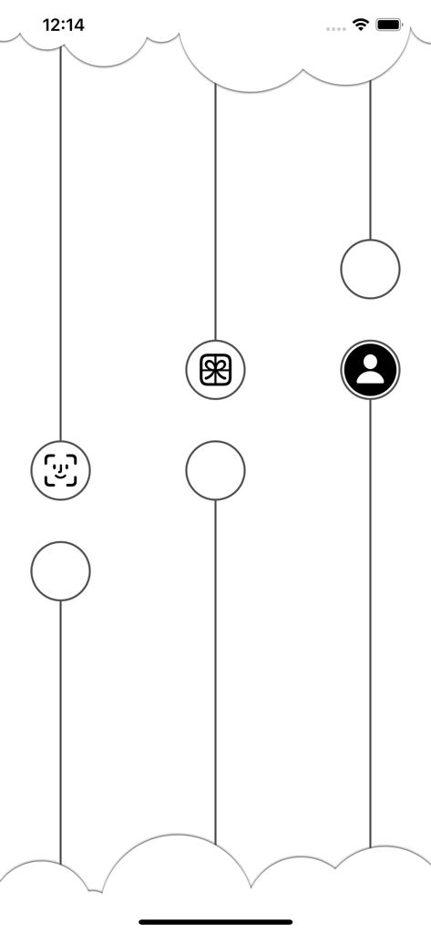 素笺-写信新潮流:优雅的手写信纸 - ヴィンテージの円形アイコンと雲のデザインが施された、ミニマルな線画のモバイルインターフェース