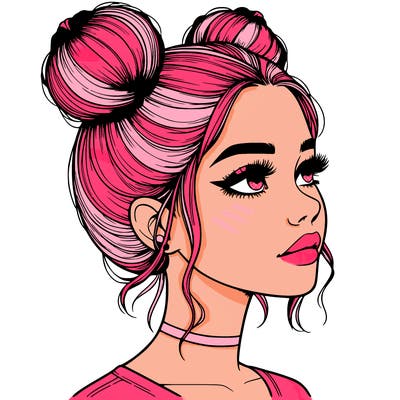 realistic girl with buns on the top of her head