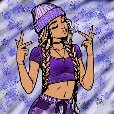 realistic teenage girl with braids and a beanie and crop top doing 🫶🏼