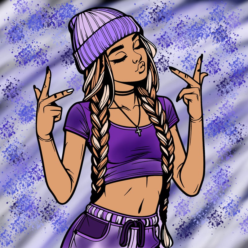 realistic teenage girl with braids and a beanie and crop top doing 🫶🏼