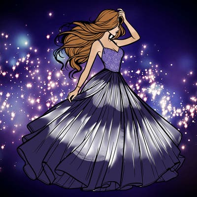 realistic woman with dress flowing in the wind