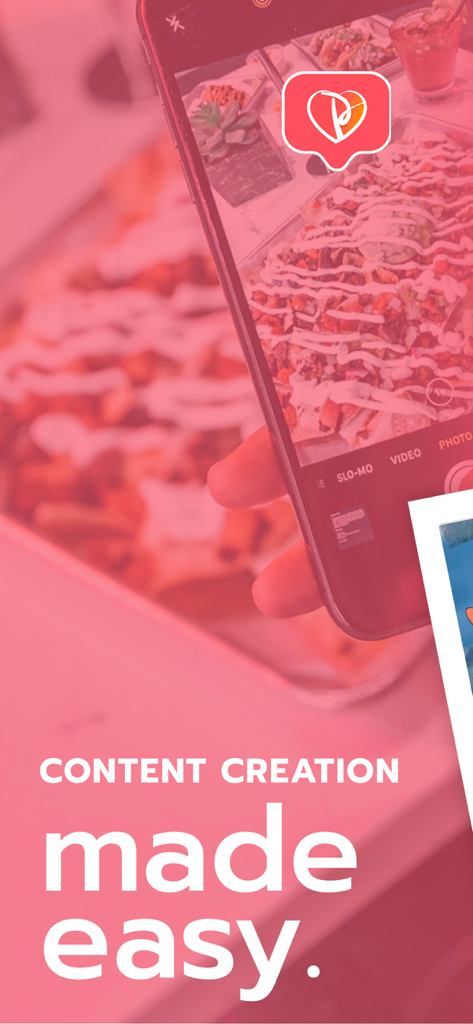 Photofy Content Creation - A person taking a photo with a smartphone with the text Content Creation Made Easy and the Photofy logo