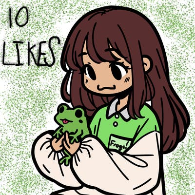 girl with long hair and a oversized shirt. and she is holding a frog