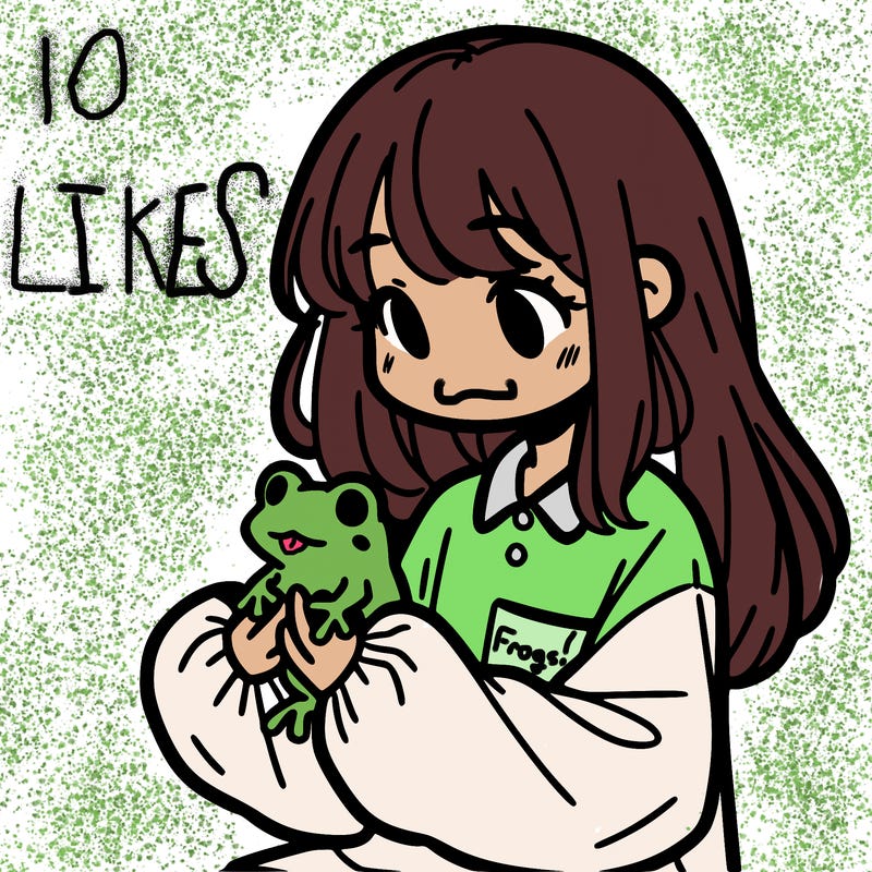 girl with long hair and a oversized shirt. and she is holding a frog