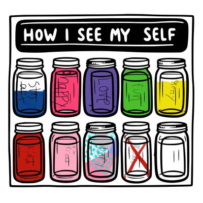 8 empty jar and at the top is says “how i see myself jars”
