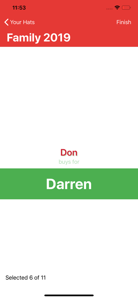 Secret Santa gift exchange assignment in the Names in a Hat app