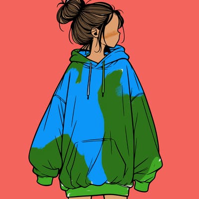 realistic girl with a oversized sweatshirt on and a bun