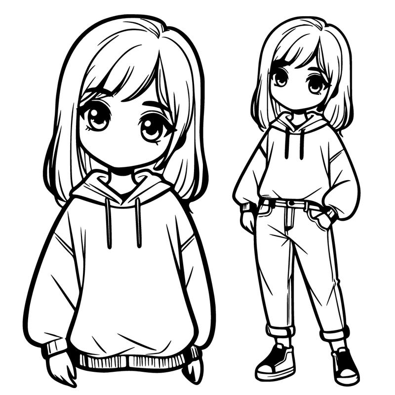 a girl in a sweatshirt and jeans