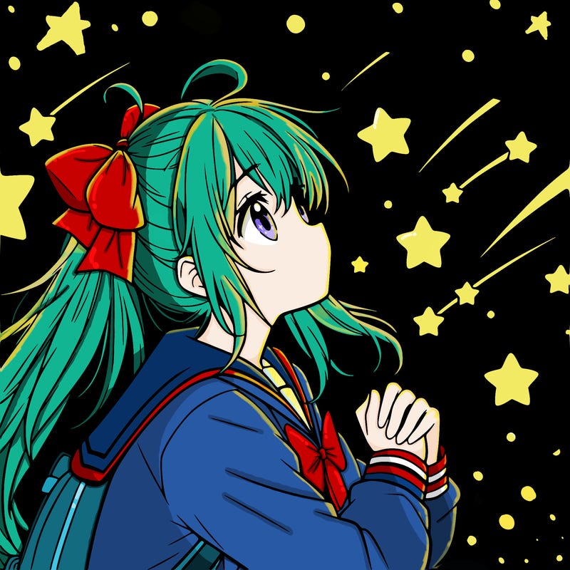 anime girl, looking at shooting stars