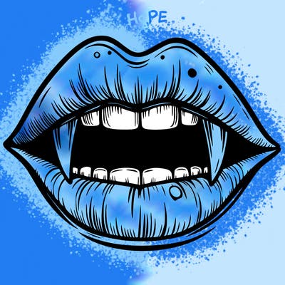 lips with vampire teeth