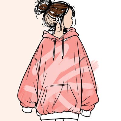 realistic girl with a oversized sweatshirt on and a bun