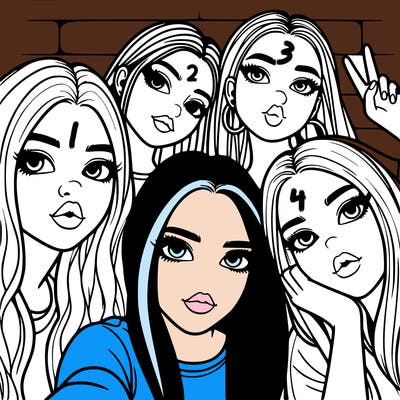 group of teen girls friends y2k up close in a selfie