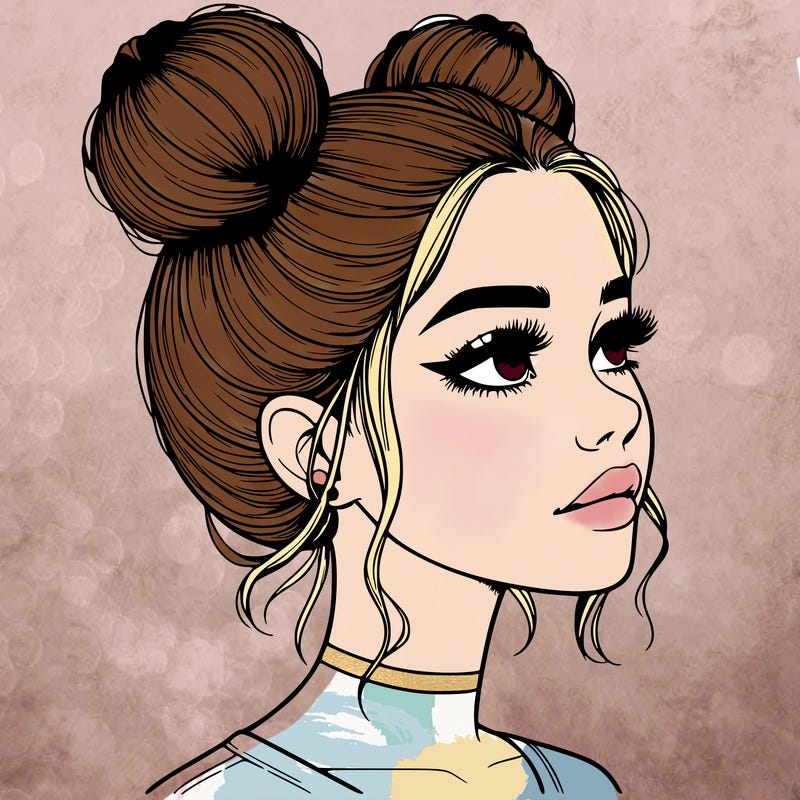 realistic girl with buns on the top of her head