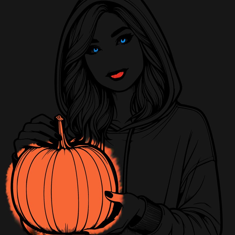 realistic woman in a hoodie holding a pumpkin