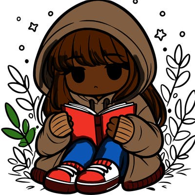 girl in oversized hoodie reading a book