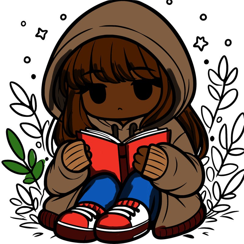 girl in oversized hoodie reading a book