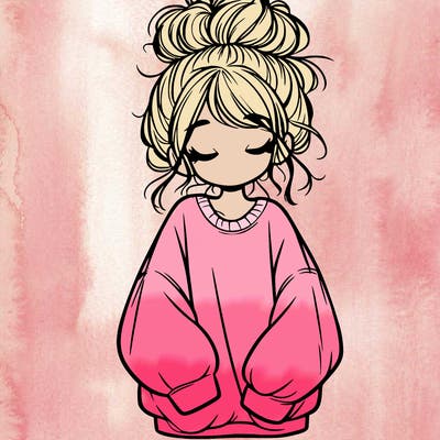 girl with baggy sweatshirt and messy bun