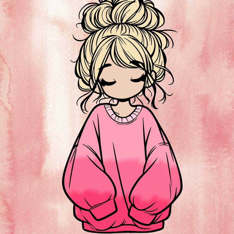 girl with baggy sweatshirt and messy bun