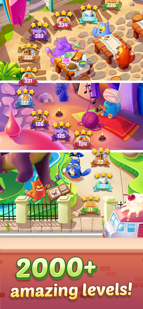 Cookie Cats™ - Cookie Cats game map showing various themed sections with cute cats and over 2000 levels.