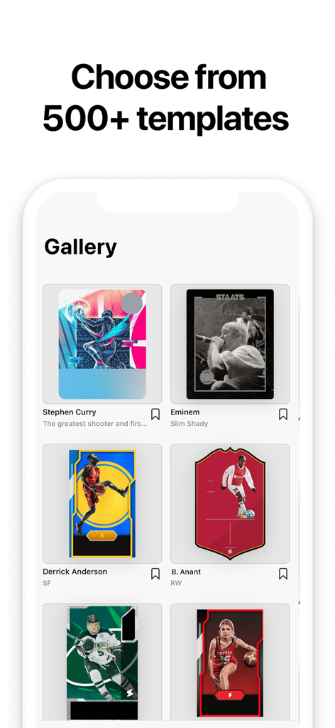 Ultimate Card Creator - A gallery of diverse sports and celebrity trading card templates in the Ultimate Card Creator app