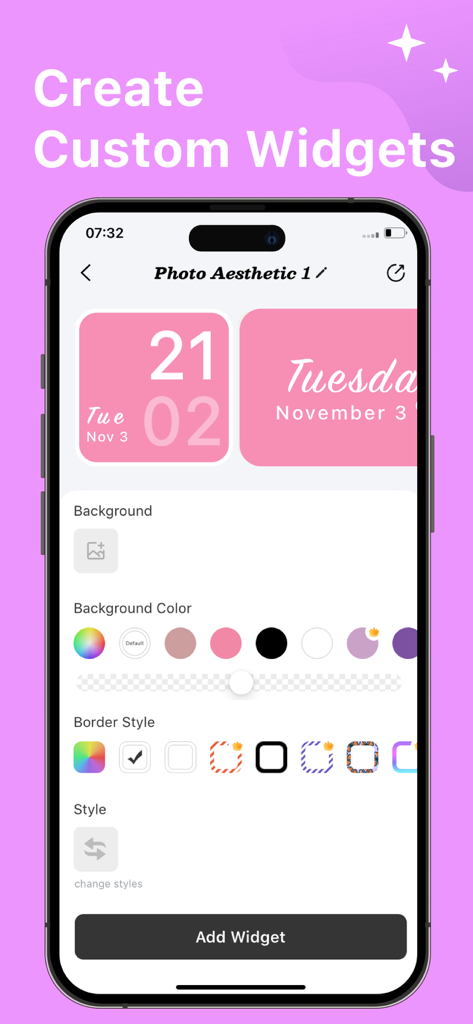 Best Widgets 18 - Icon Changer - Ästhetische rosa Widget-Anpassungsbildschirm in der App Best Widgets 18