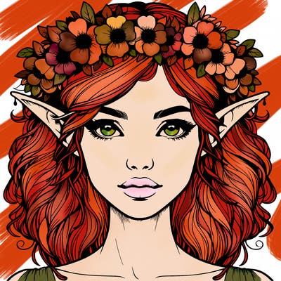 realistic female elf with flower crown