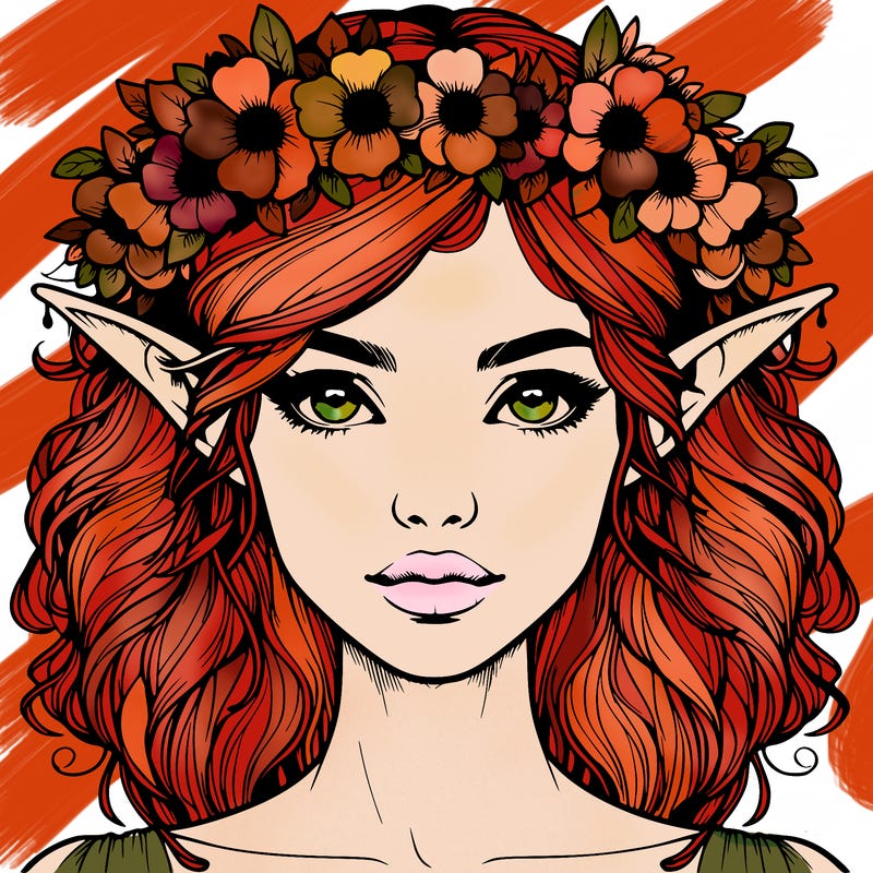 realistic female elf with flower crown